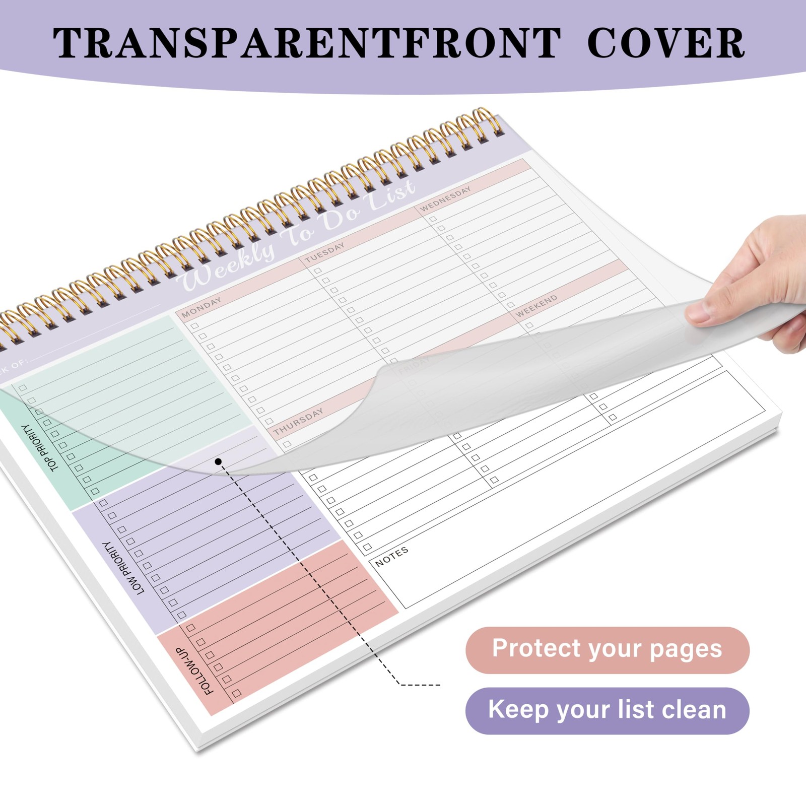 Kamoy Weekly To Do List Notepad with 52 Undated Violet Dream
