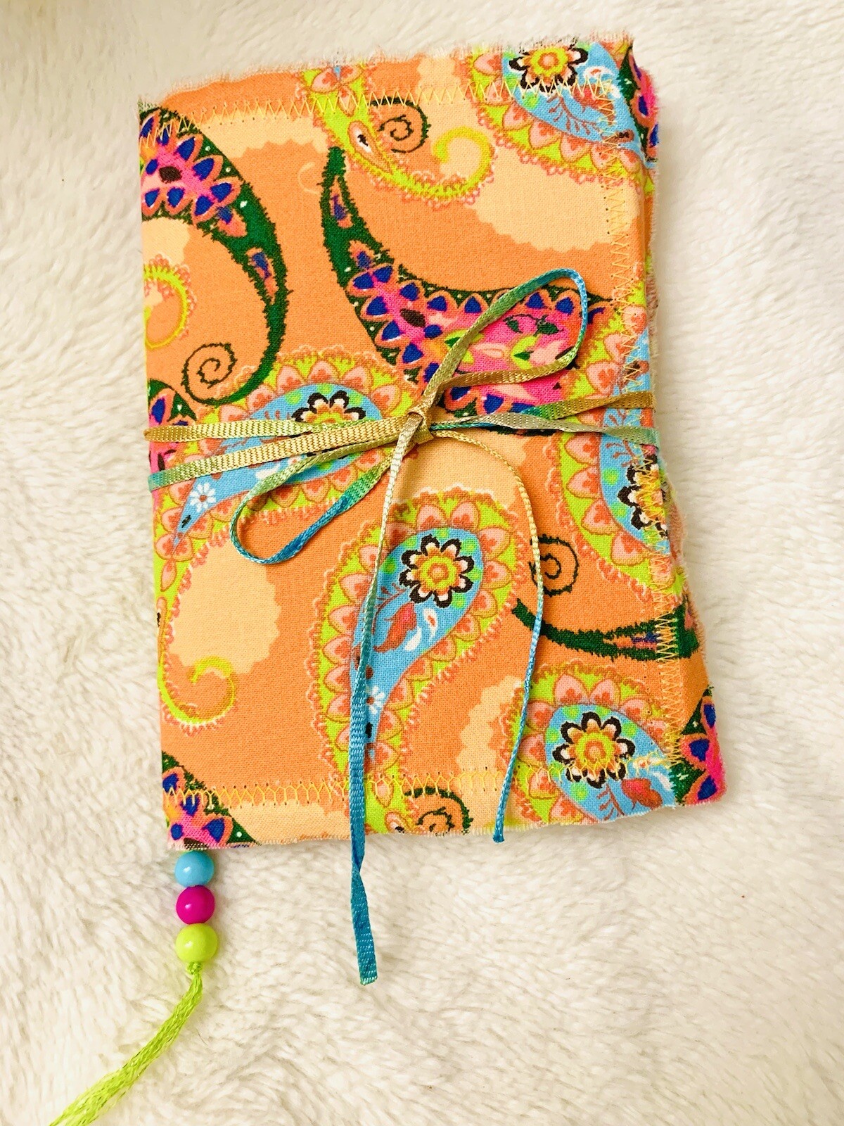 Orange Paisley Bohemian Journal, Handmade Fabric Junk Journal, Boho Journal