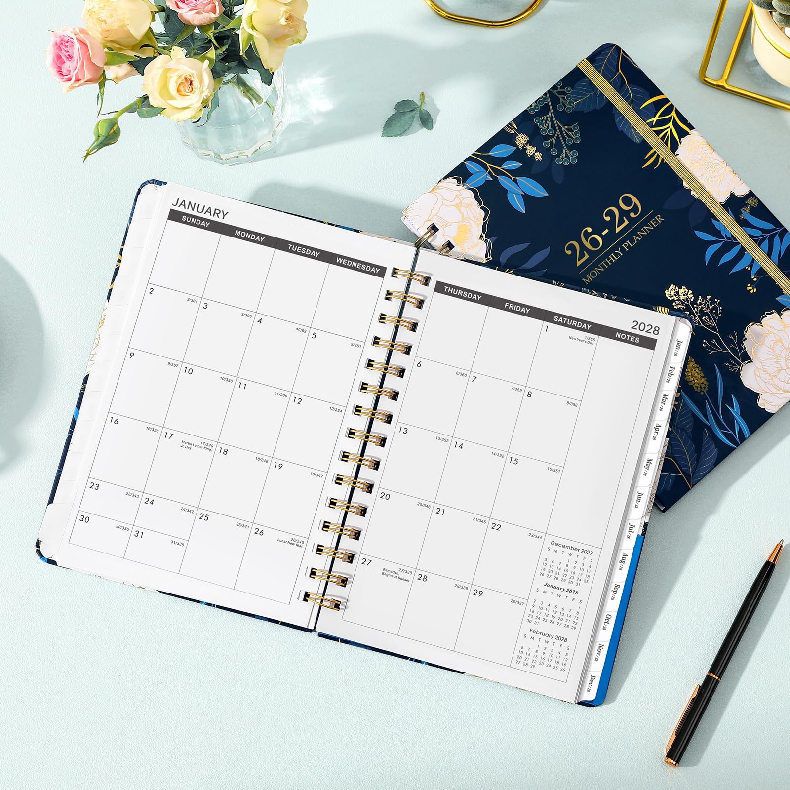 3 Year Monthly Planner 2026-2029 6.3×8.4 Inch Tabs Elastic Closure Inner Pocket