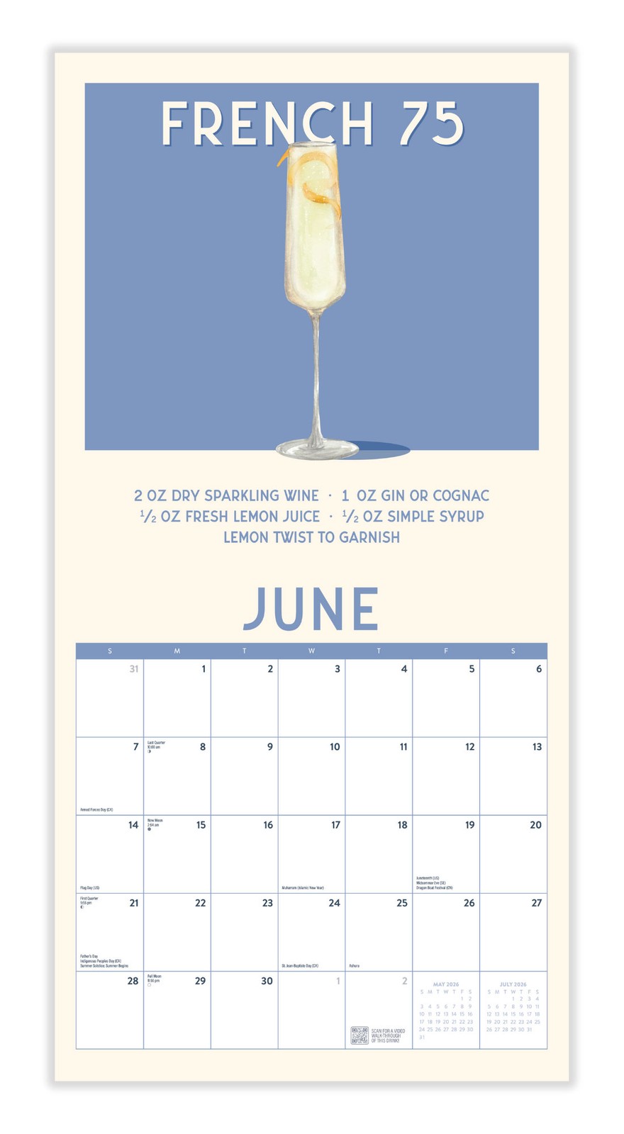 Cocktails Calendar 2026 | 12″ x 24″ 12 Month Calendar | Marble City Press