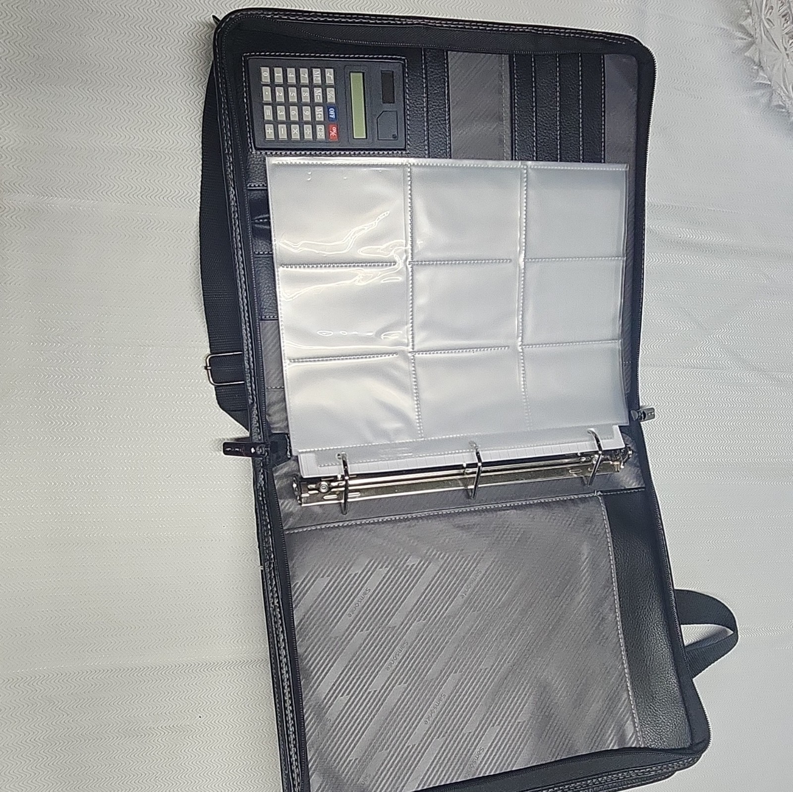 Samsonite Black Zip Portfolio Organizer w/ Strap, Handle, Calculator & Slots