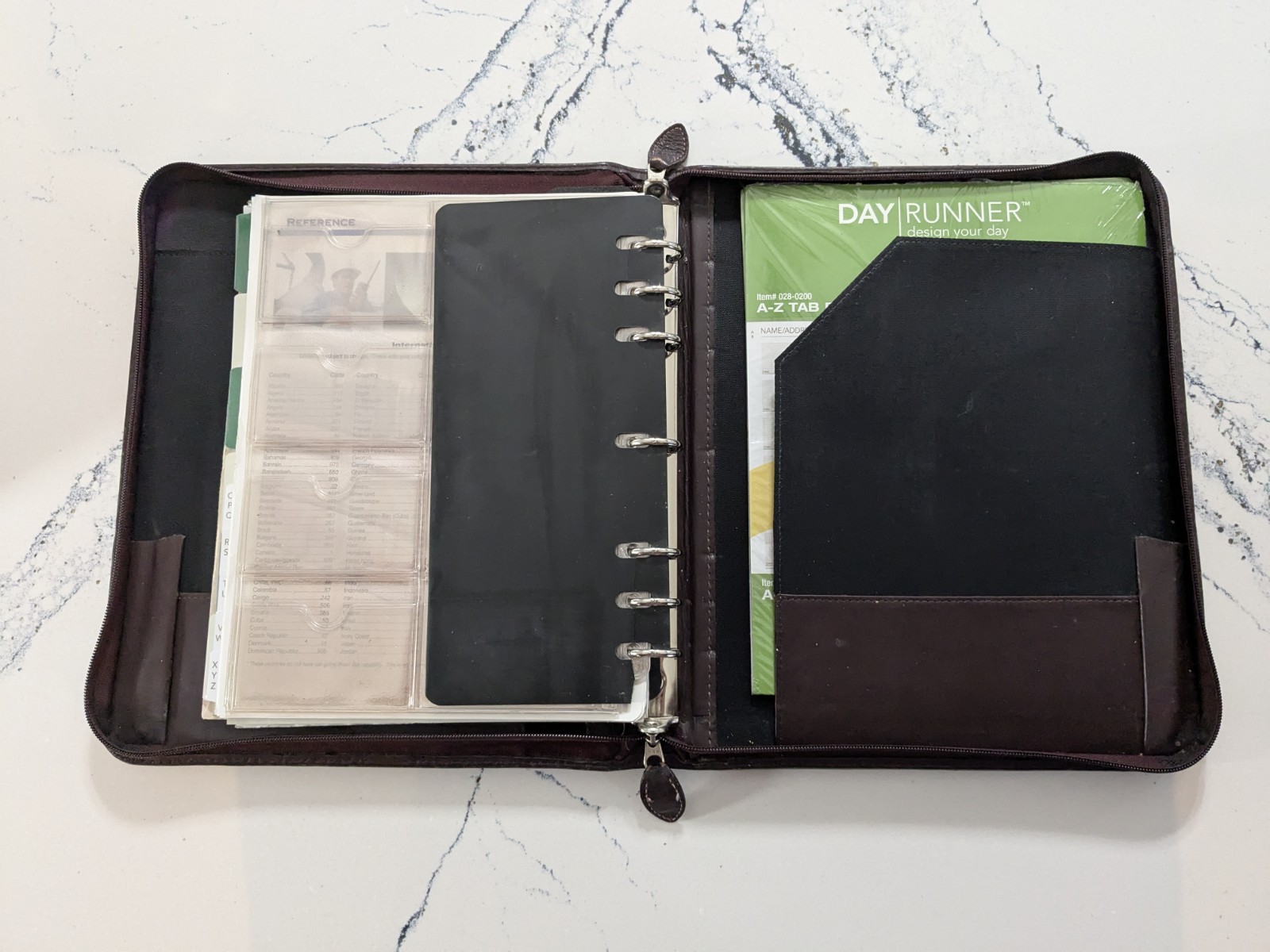 Vintage Day Timer Planner Classic 7-Ring Organizer Zip Brown Leather Folio
