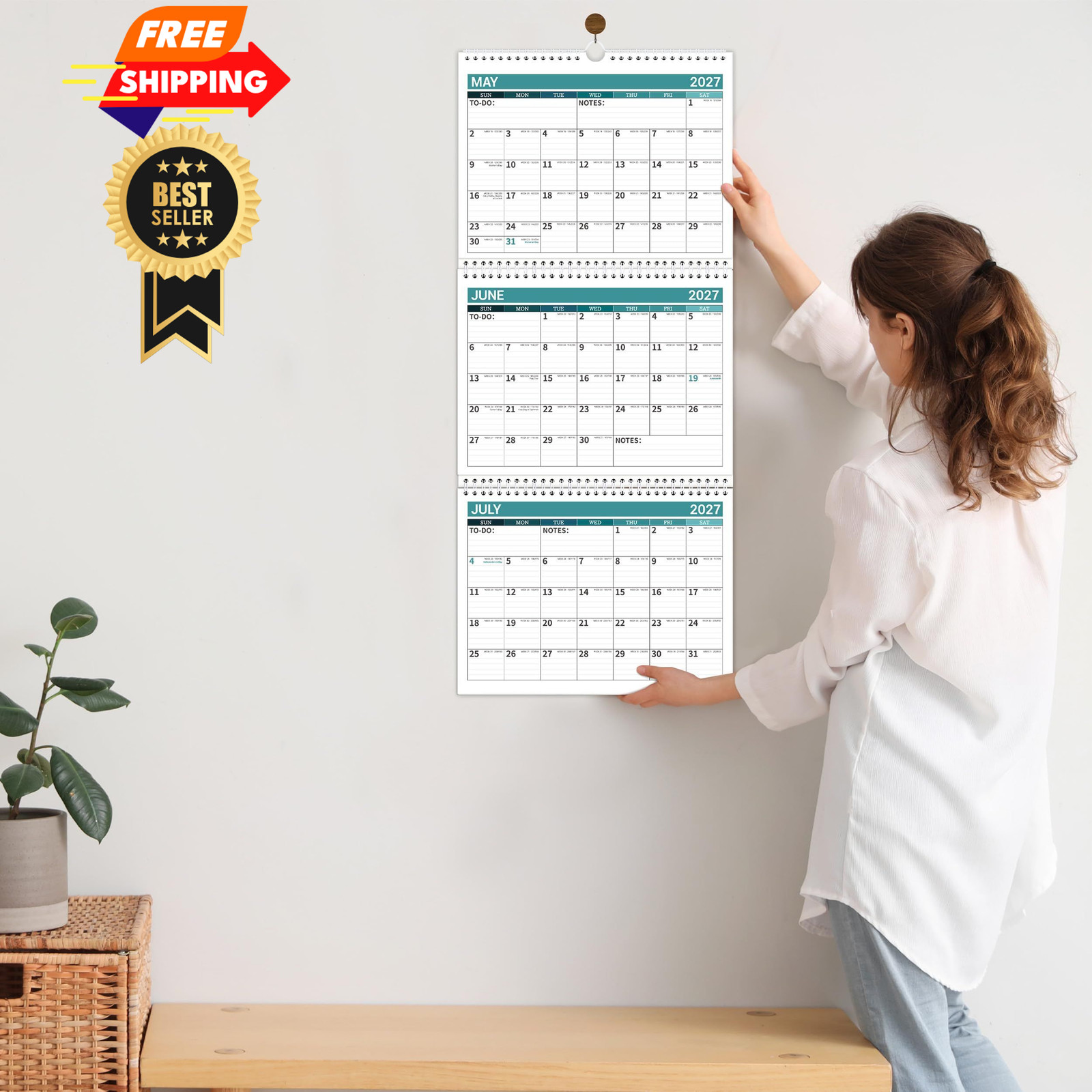 3 Month Calendar 2026-2028 – Wall from MAY 2026 Lake Blue