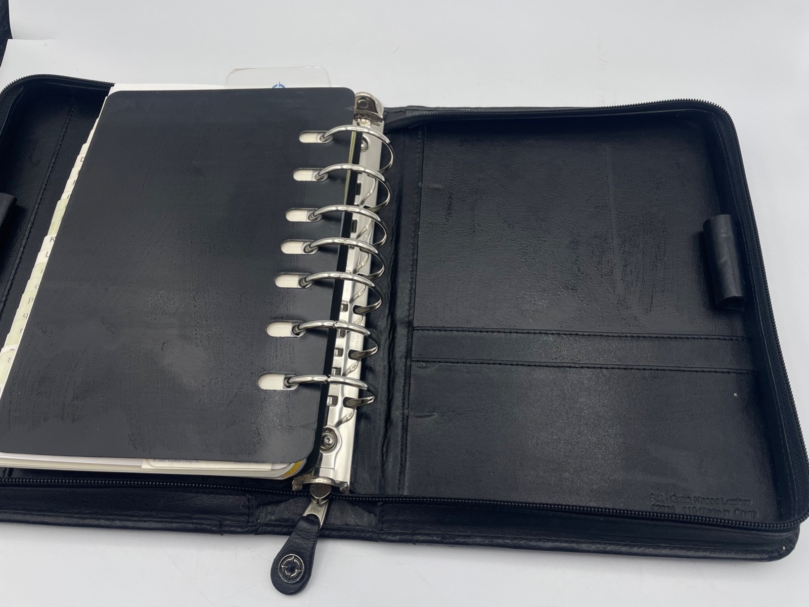 Vtg Franklin Covey 7 Ring Nappa Black Leather Zip Binder Style#CL 12215 inserts