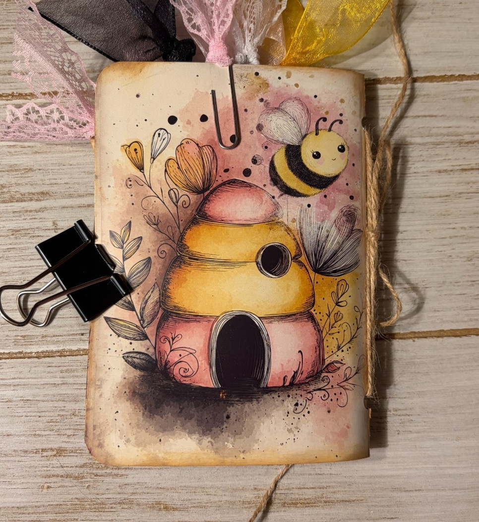 Junk Journal Handmade Booklet Book Vintage “Bees Butterflies” Pocket Ephemera a