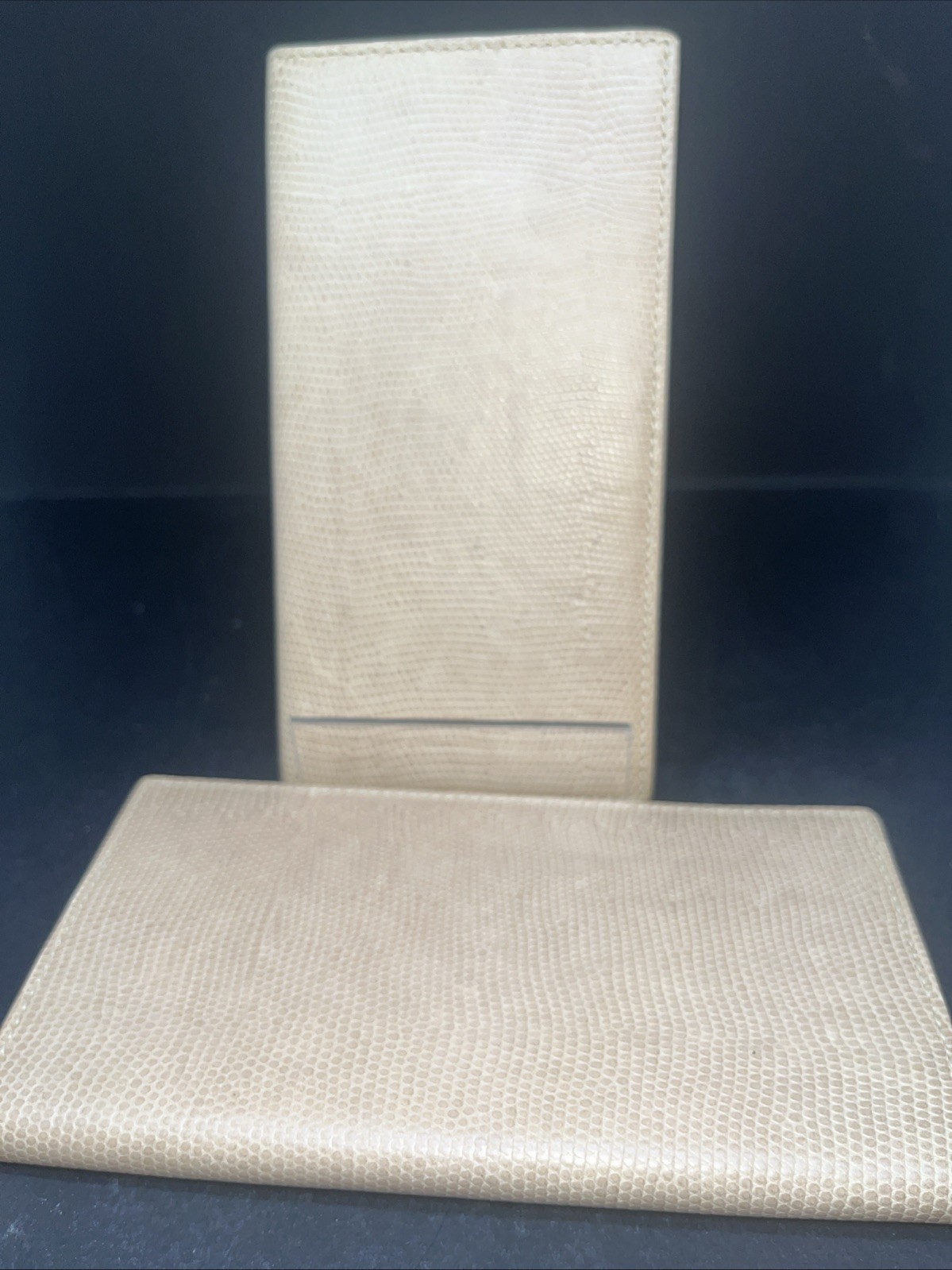 2 Gump’s Italian Leather Champagne Pocket Notebooks 6.5×3.5”