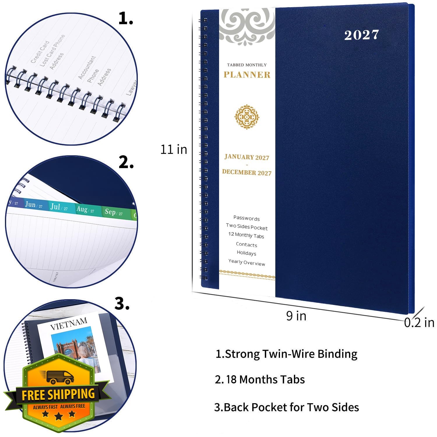 Artfan 2027 Monthly Planner 9″ x 11″ Blue