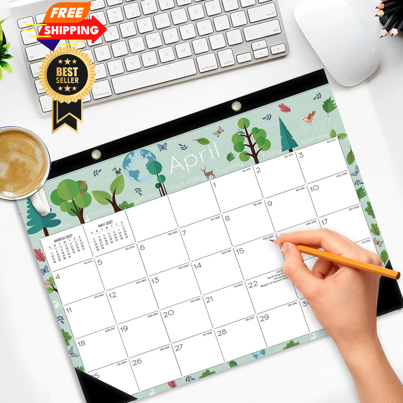 Ymumuda Desk Calendar 2026-2027 Wall 17×12″ – Calendar, H-Holiday