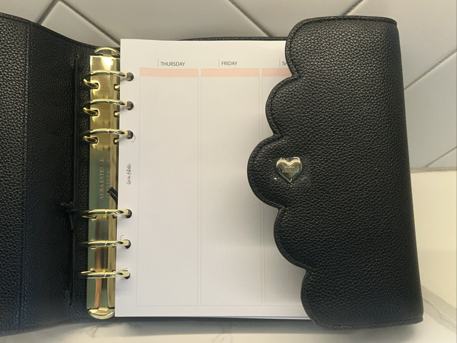 Aura Estelle Cloud planner A6 Black Silver Heart Clasp Vegan Pebbled Leathe
