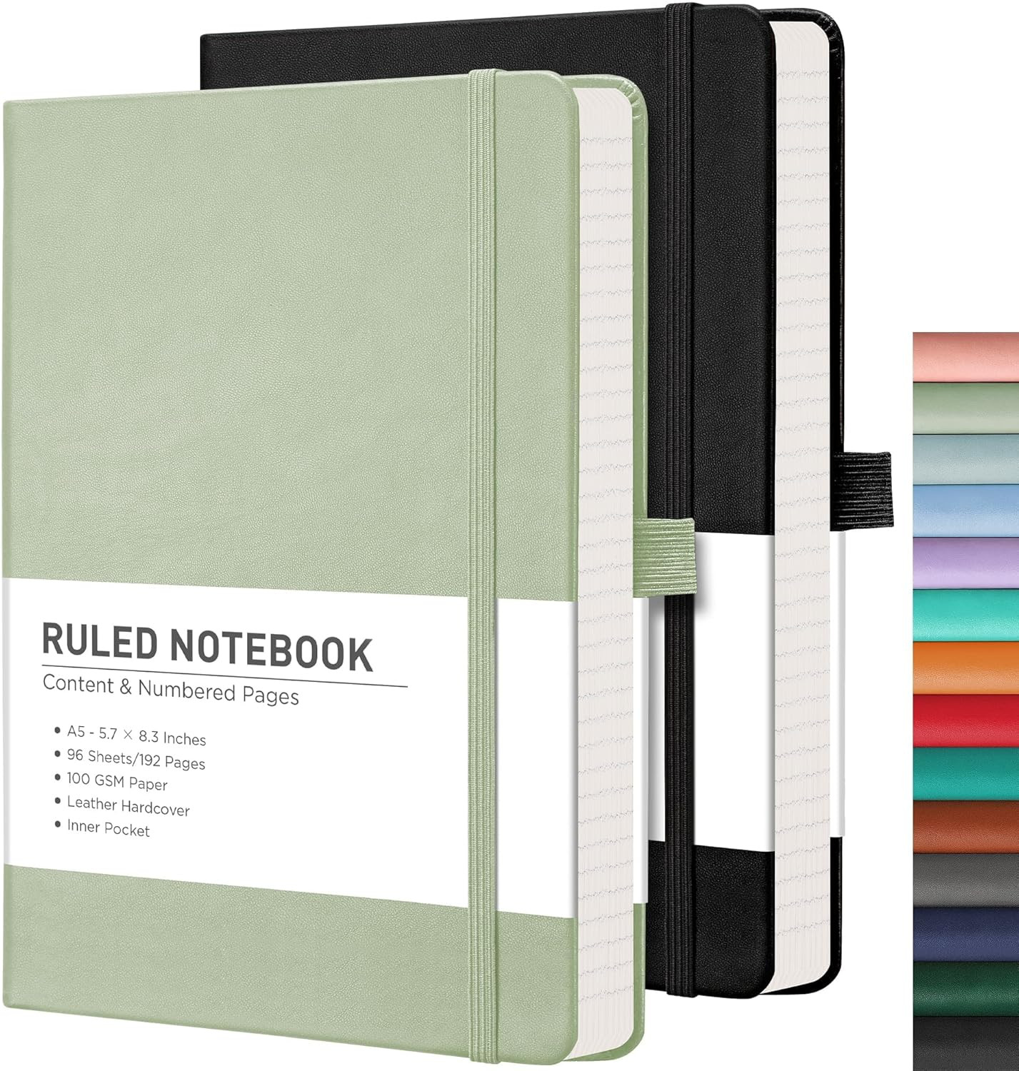 Lined Journal Notebook, 2-Pack, 192 Numbered Pages per Pack, A5 Medium Size (5.7