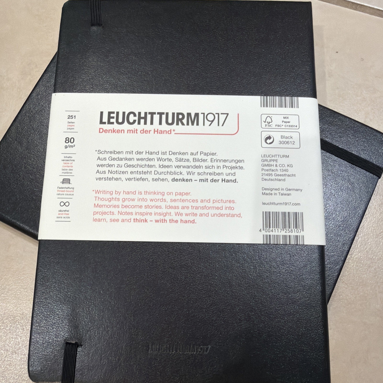 Qty 2 Leuchtturm 1917 Ruled Hardcover Lined Notebook Black – A5 300612 w/Promo