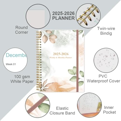 2025-2026 Planner – Academic Planner 2025-2026 from July 6.4″ x 8.5″ Rose Leaf