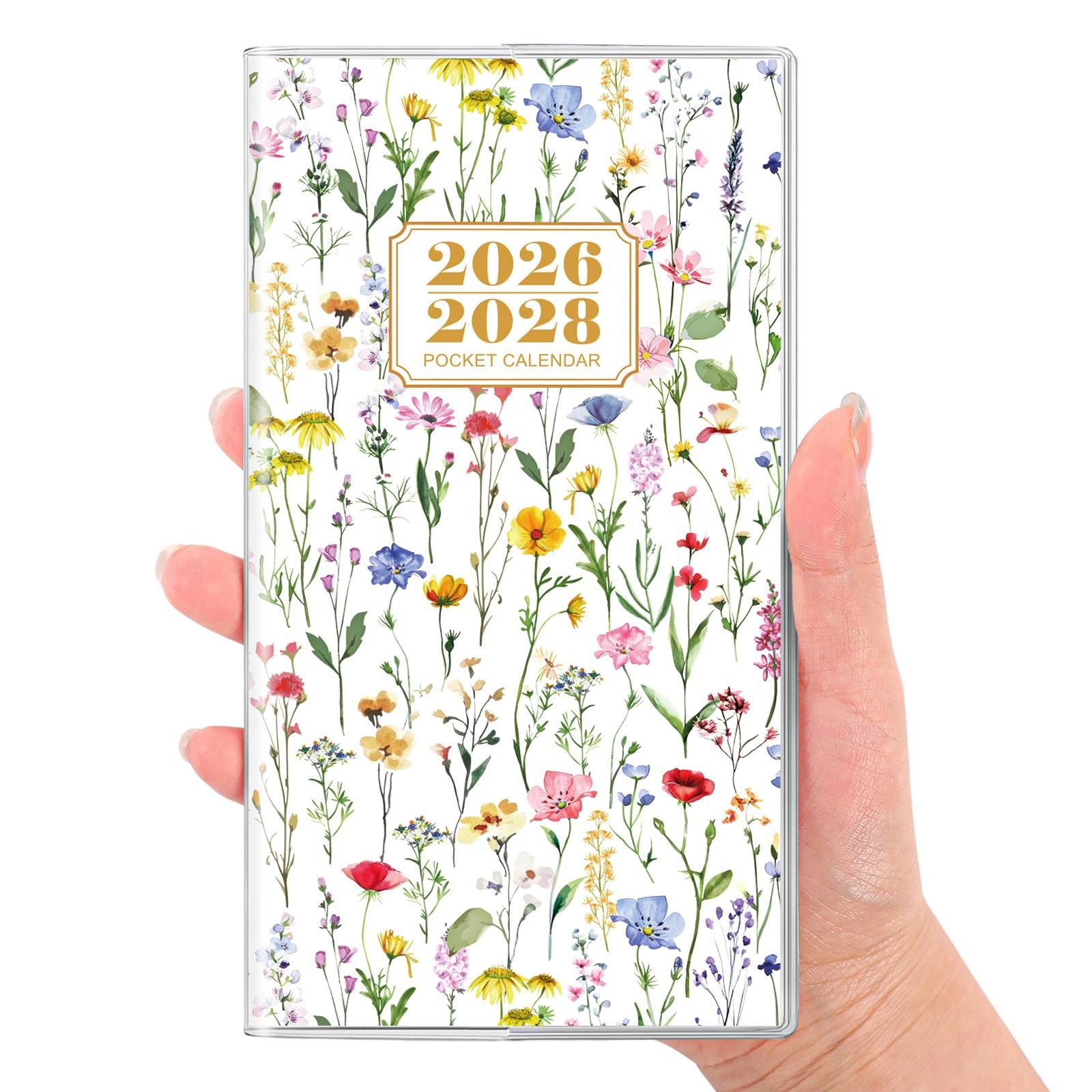 SKYDUE Pocket Calendar 2026-2028, 3.8″x6.5″(JUL 2026-DEC 2028), Floral White