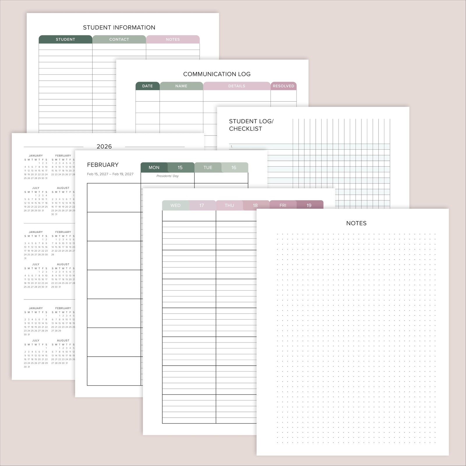 Aesthetic Teacher Planner For The 2026-2027 Academic 8.5 x 11 inches, Sage