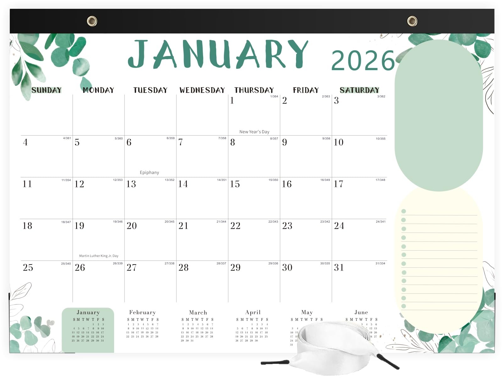 Desk Calendar 2026, 18 Months Runs from Jan. 2026-Jun. 2027, Green