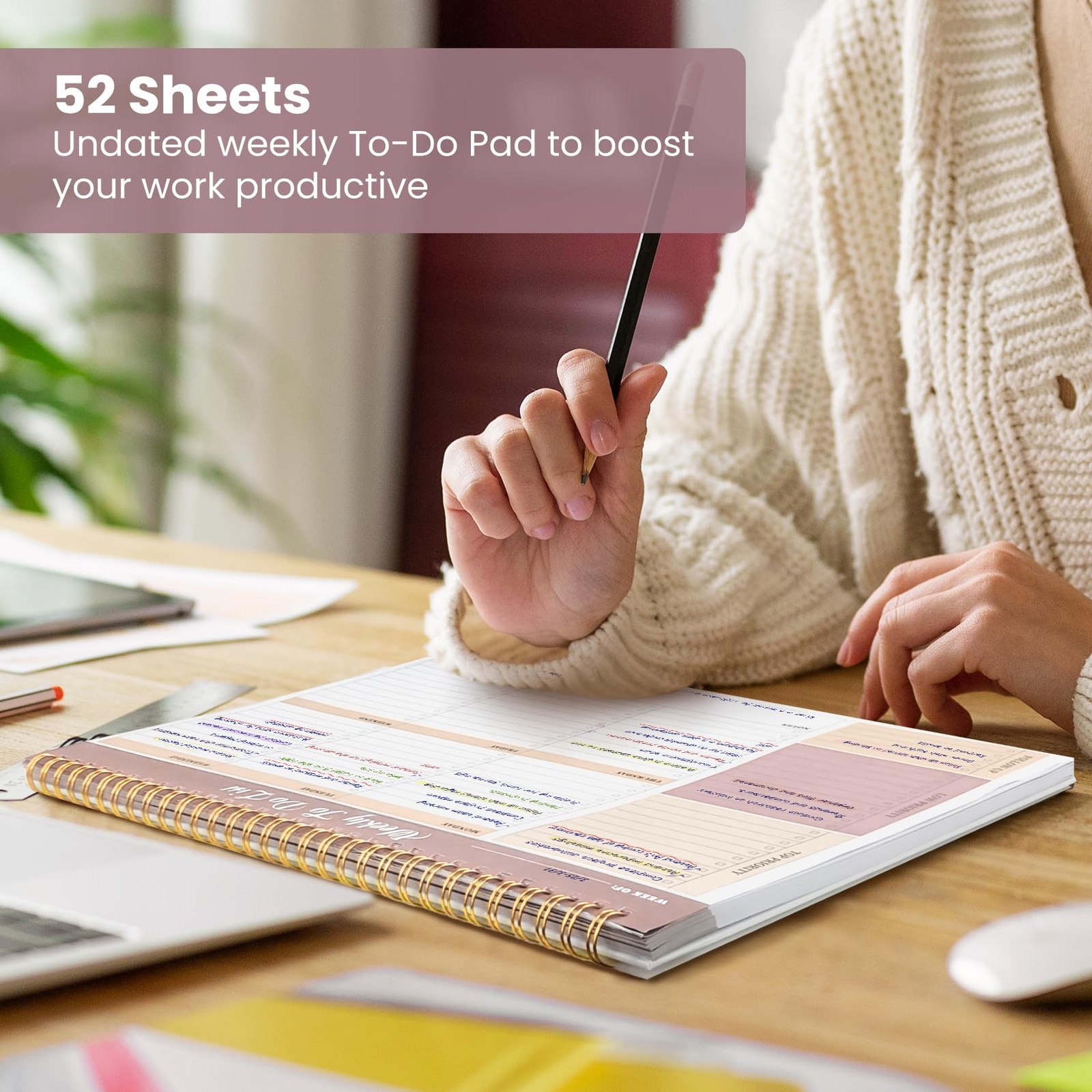 Weekly To Do List Notepad with 52 Undated 1 Pack, a-Midnight Lilac