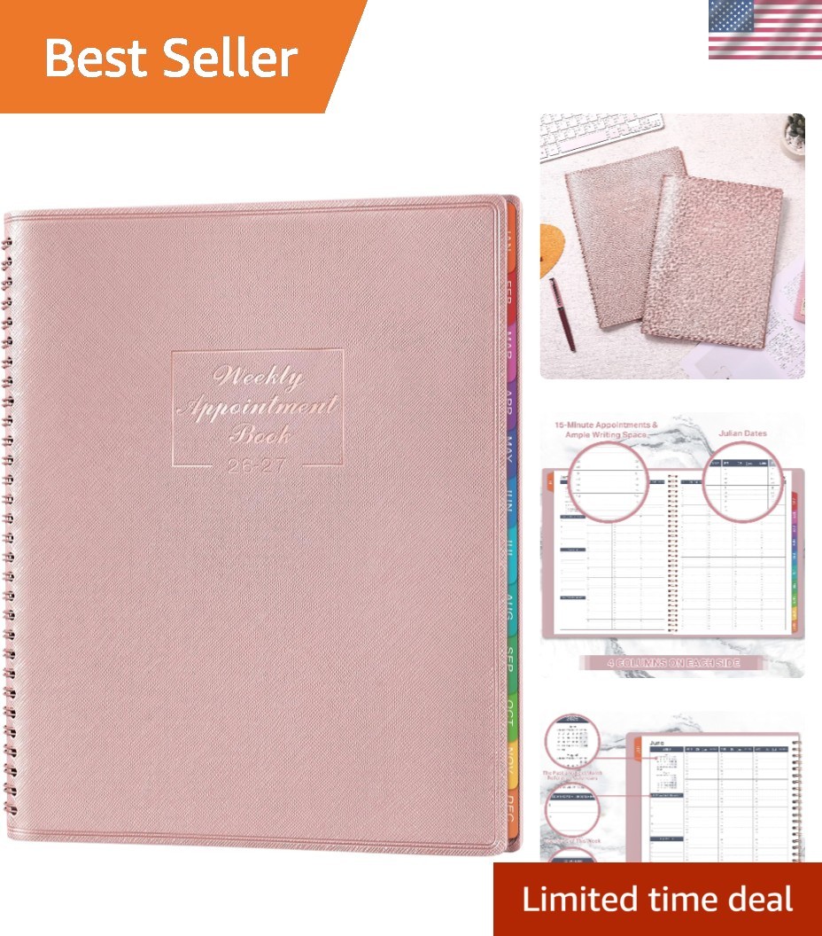 Elegant Rose Gold Hourly Appointment Planner 2026-2027 – Spiral Bound Design