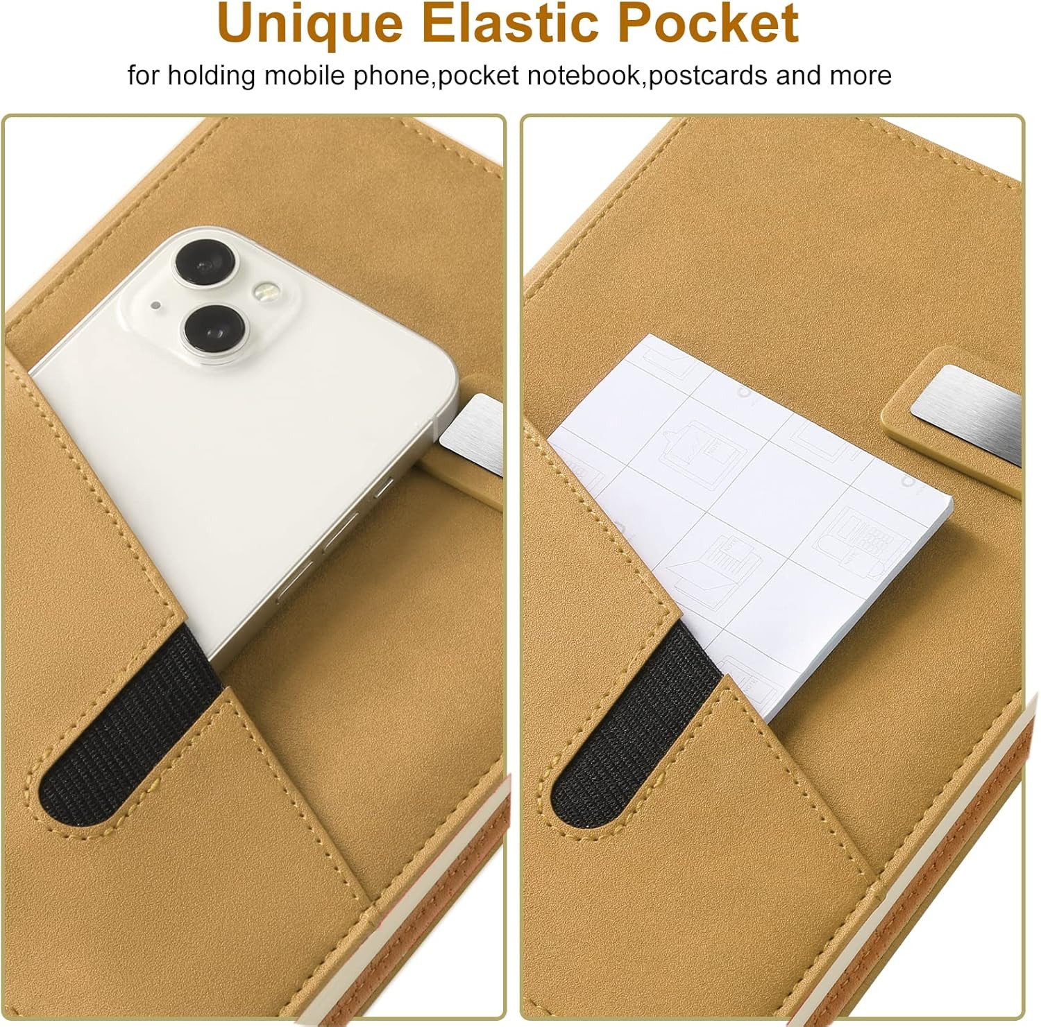 A5 Lined Leather Journal with Pen, 240 Pages Refillable Hardcover Notebook with