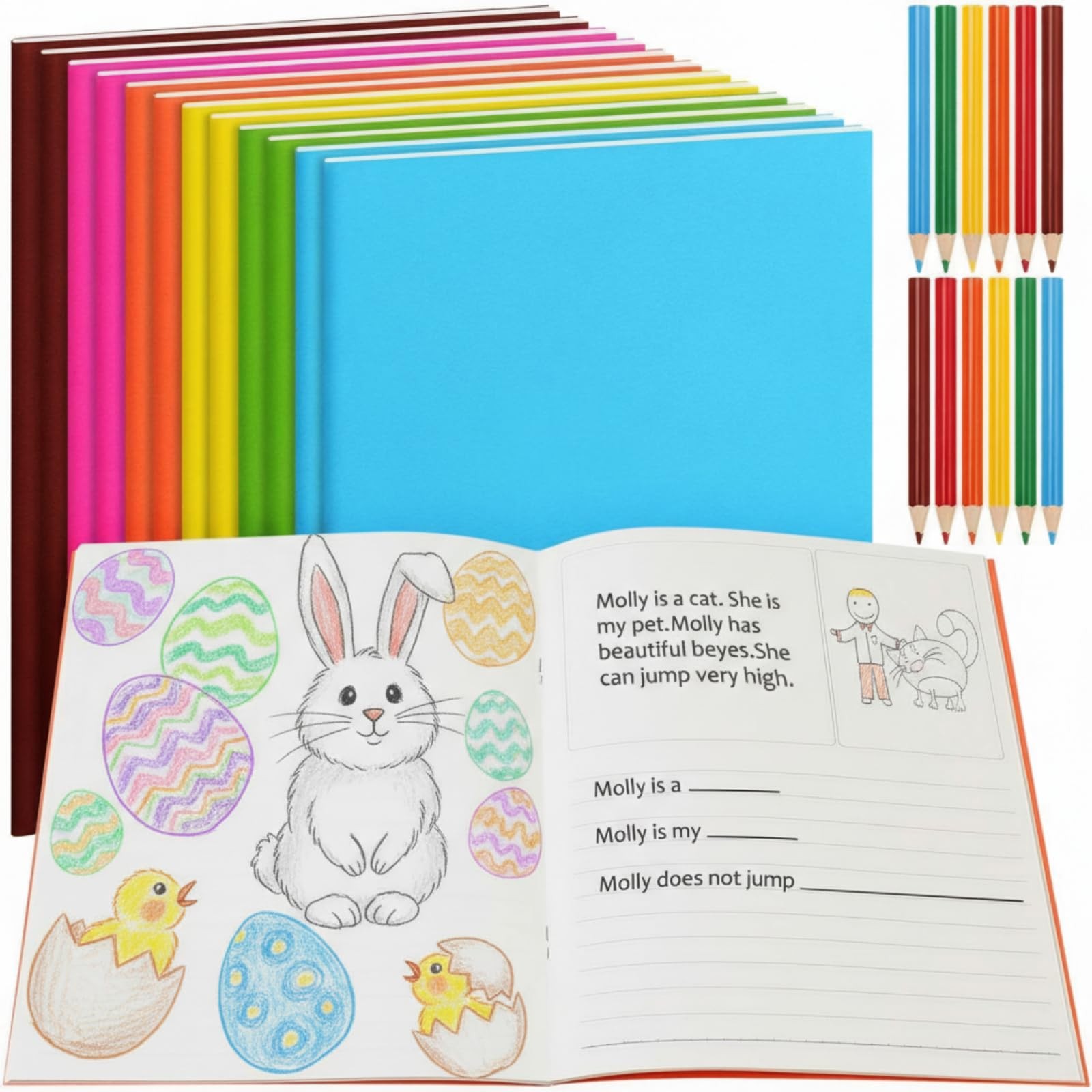 12 Set Blank Story Notebook for Kids with Colored Pencils Blank Books to Easter
