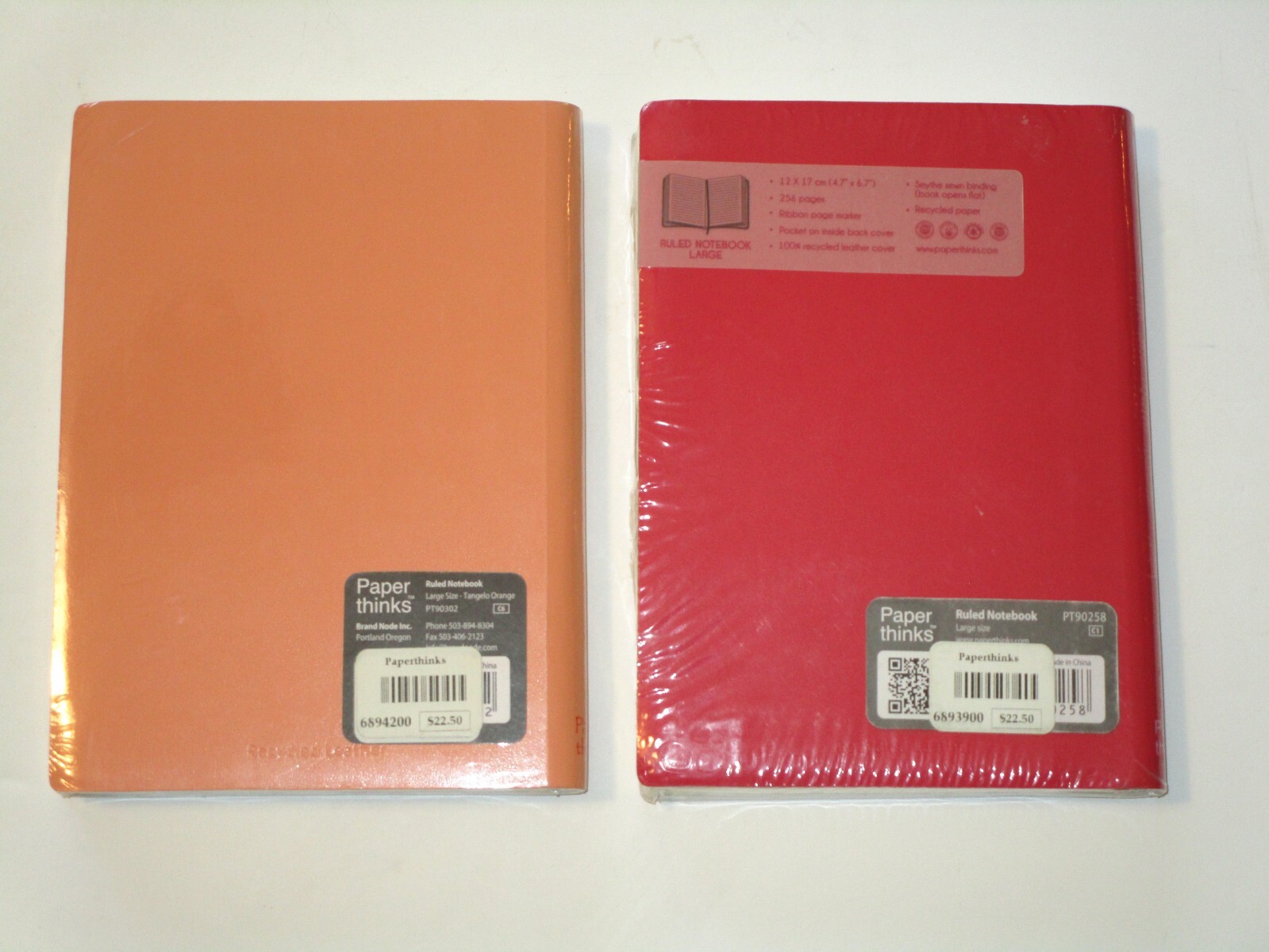Paper thinks 2 new Ruled Notebook Red Orange Recycled Leather Sealed Large Size