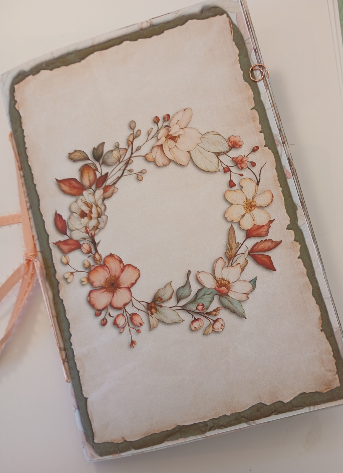 Junk Journal Blank Booklet “SOFT FLORALS” Pastel Florals LG 8.5″x5.5″ 40pgs