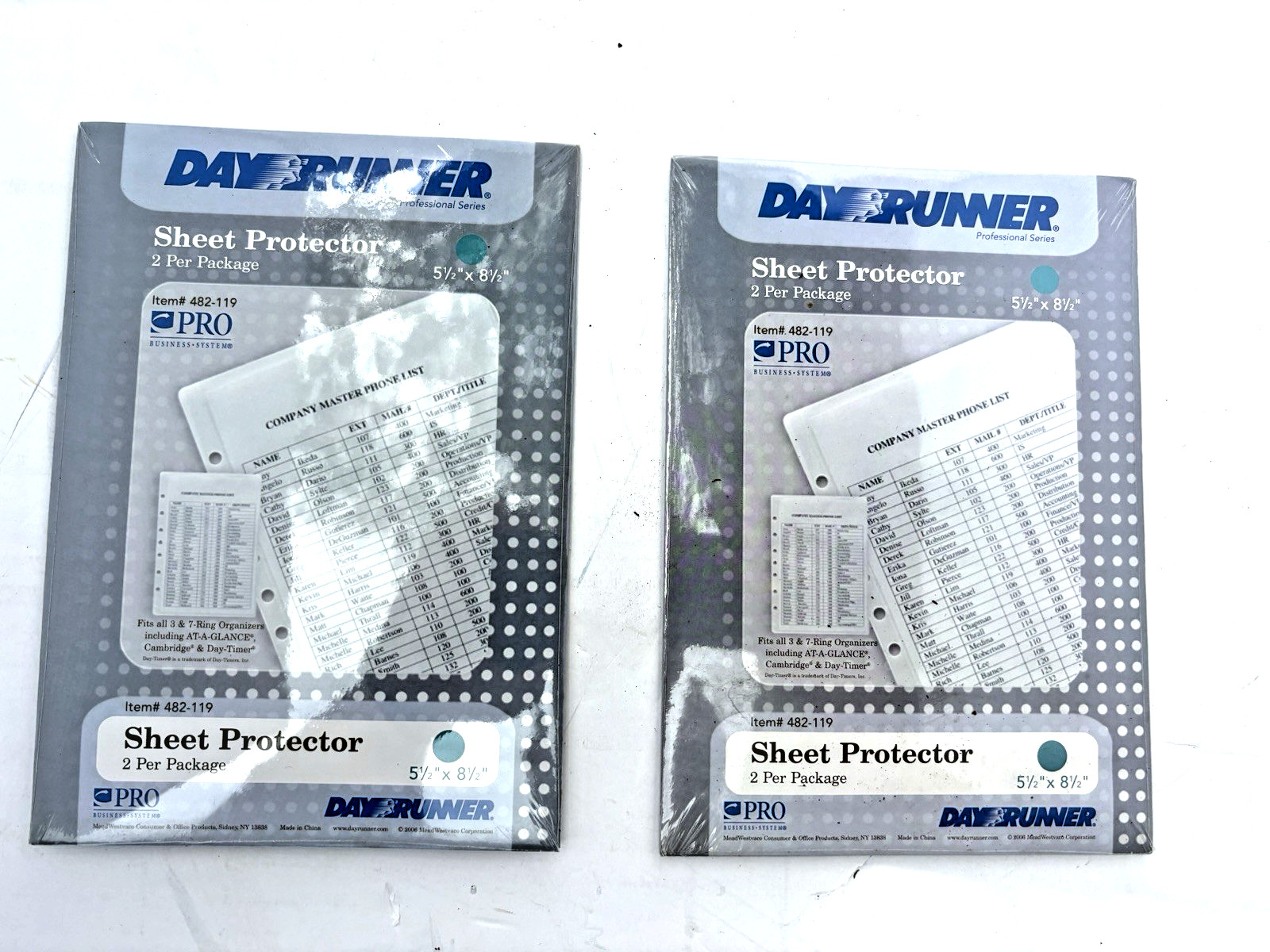Day Runner Sheet Protector 5½” × 8½” (2 Per Pack) #482-119- 2 Sets 3 & 7 ring