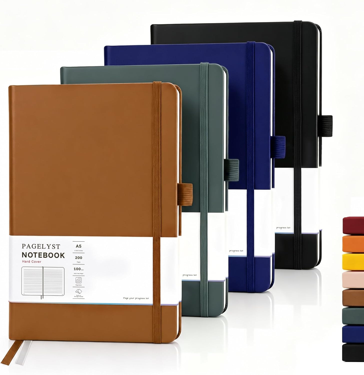 Lined Journal Notebook, 4 Pack Leather Journal for Women Men, 200 Numbered Pages