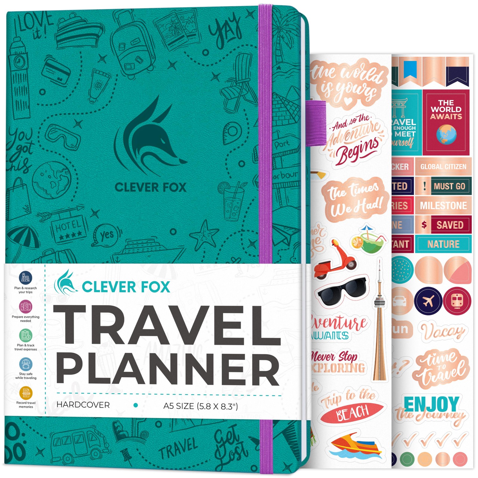 Clever Fox Travel Journal – Vacation & Trip A5 (5.8″ x 8.3″), Turquoise