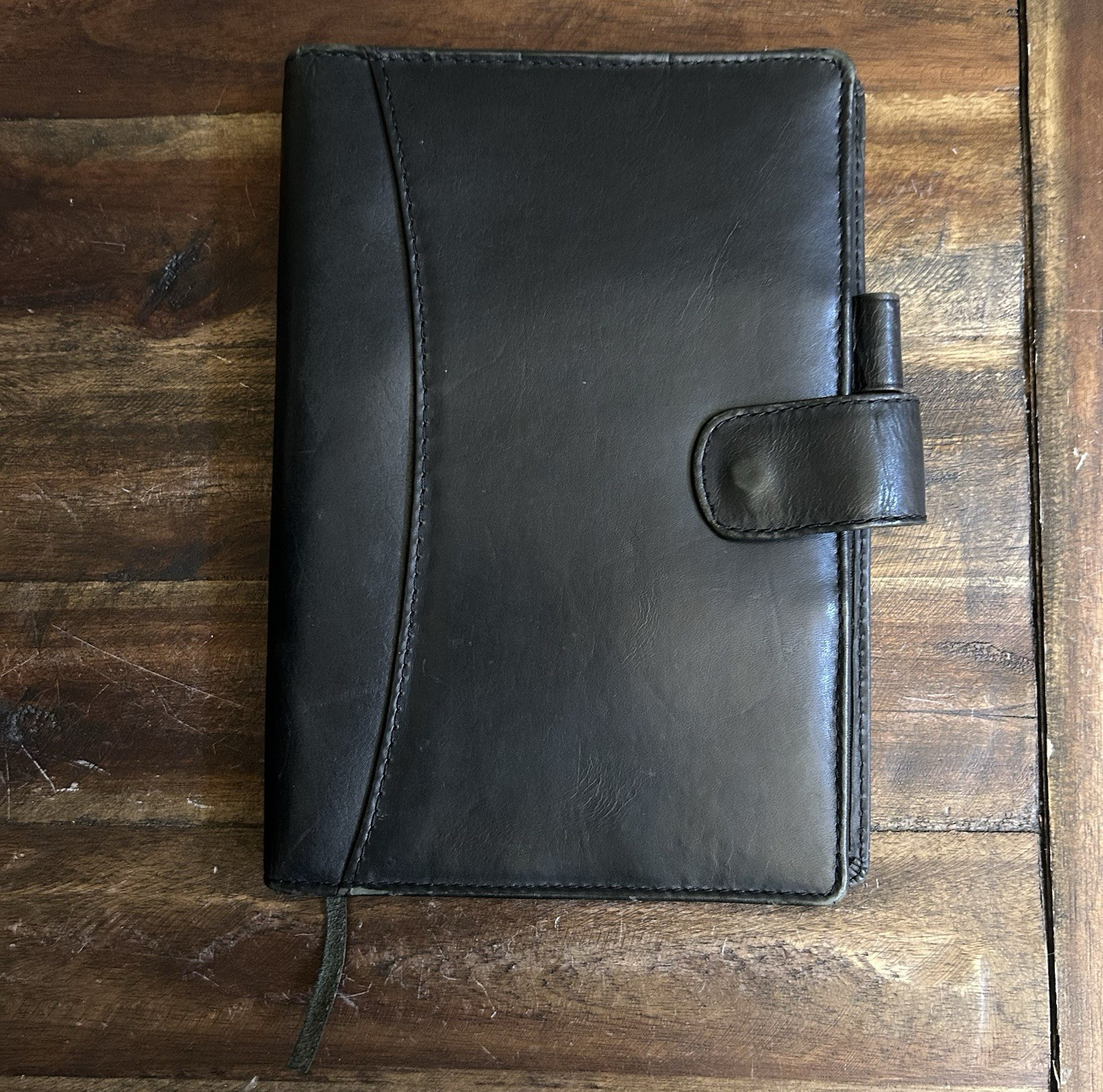 Wilsons Leather Black Planner Organizer Cover Leather Bookmark Pen Loop Vintage