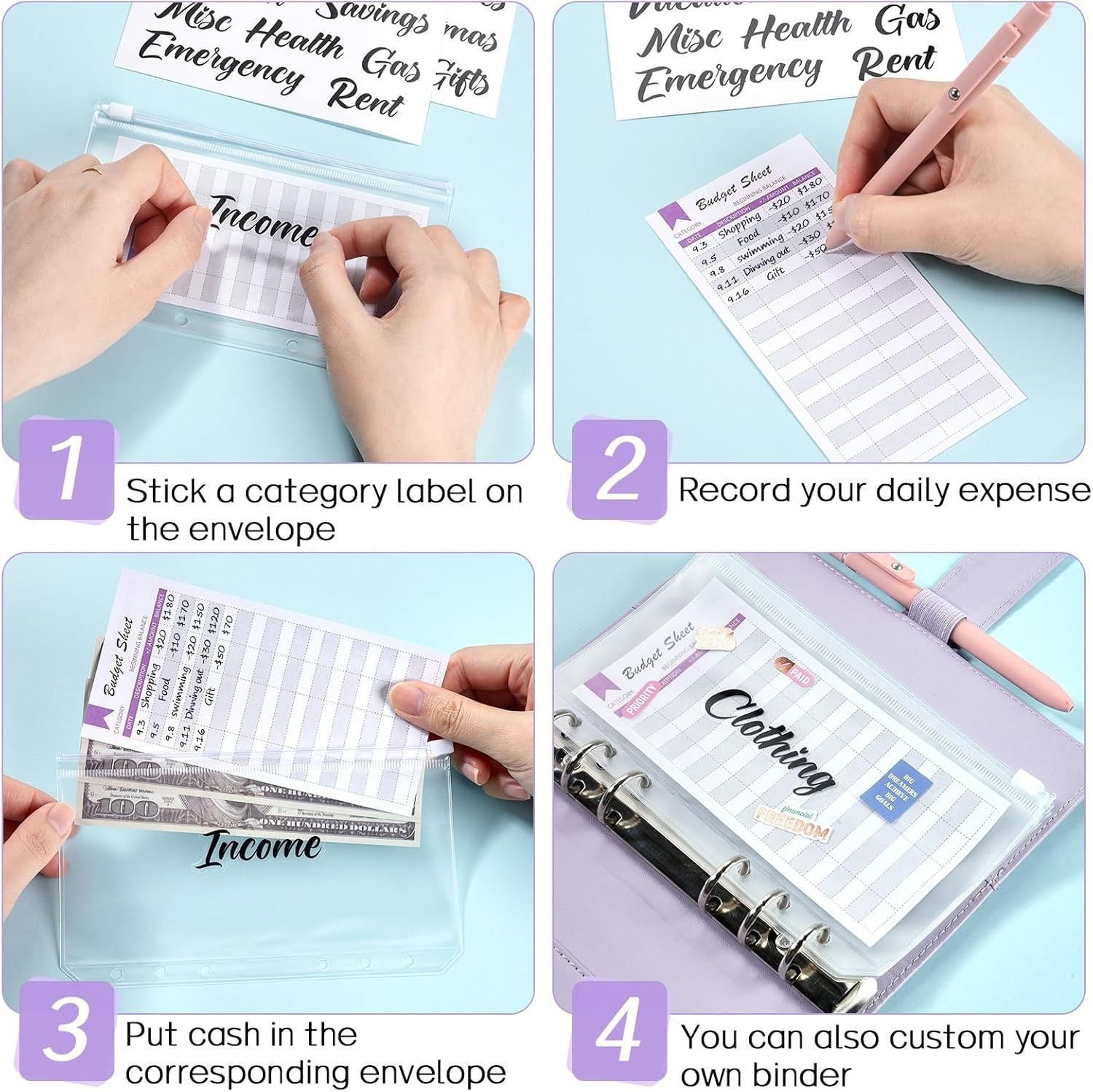 Money Saving Binder, Envelope Budget Challenge Planner Pouch- Money Savings Book