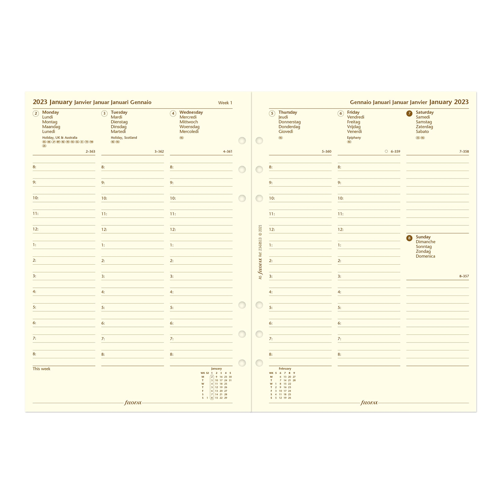 Filofax Malden A5 Organizer Pink Full Grain Buffalo Leather Weekly Planner 2024
