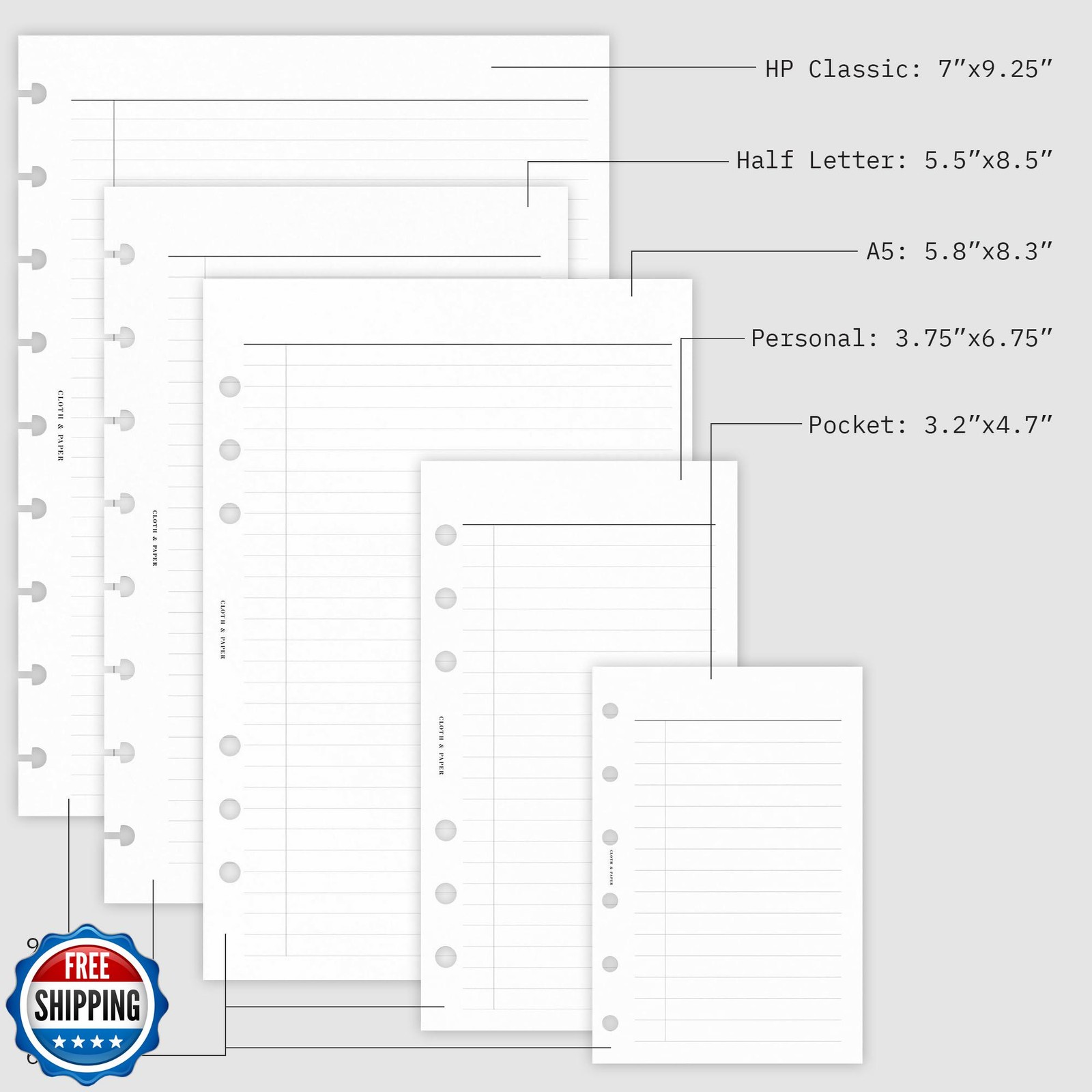 Cloth and Paper Task Planner Inserts – Personal Size 3.75 x 6.75 Inches | 6-R