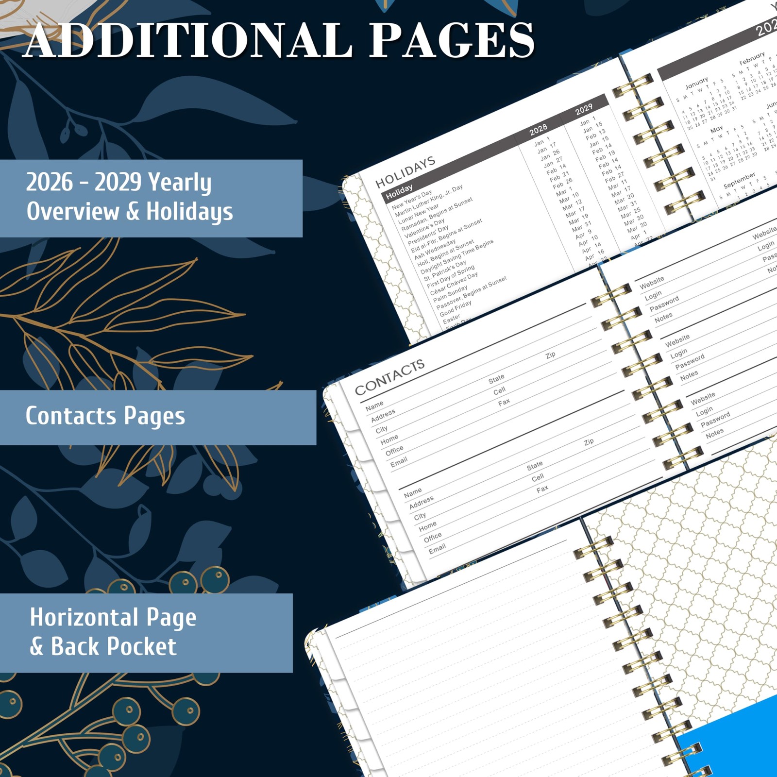 3 Year Monthly Planner 2026-2029 6.3×8.4 Inch Tabs Elastic Closure Inner Pocket