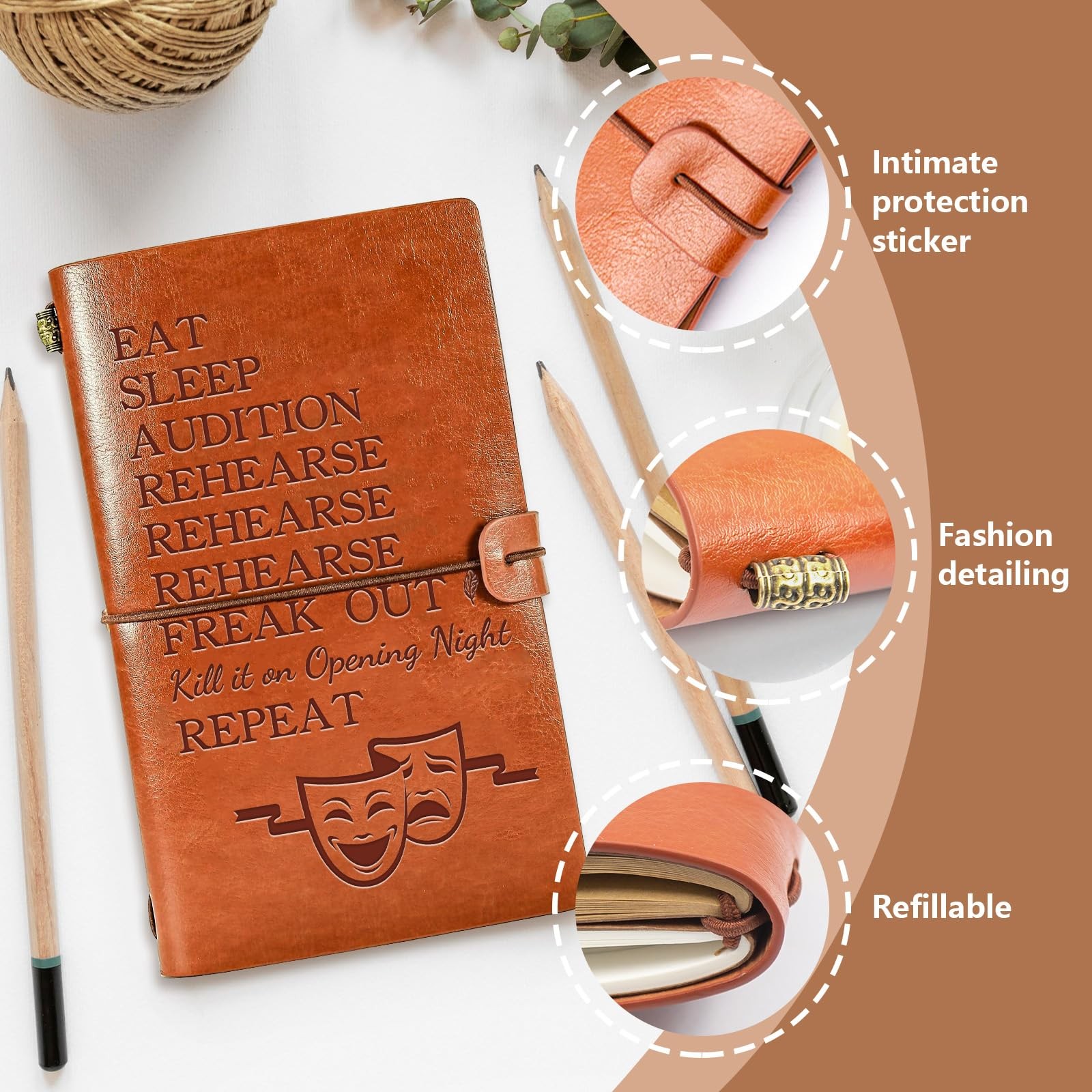 Theater Gifts for Christmas, 136 Page Refillable Writing Theater Leather Jour…