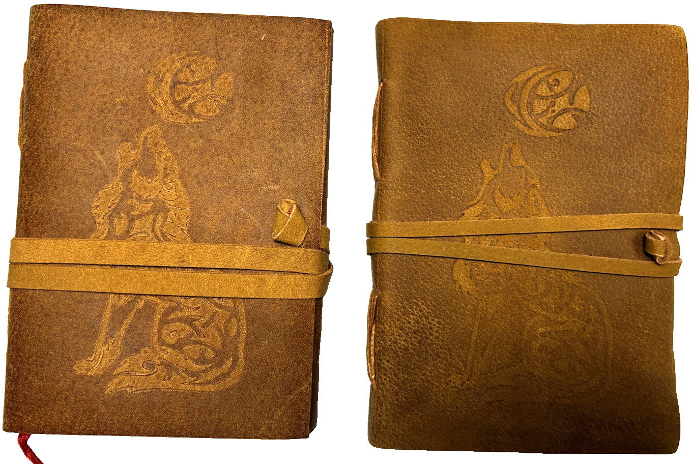 2-Pack Howling Wolf Handcrafted Genuine Leather Diary Journal Notebook 110-pages