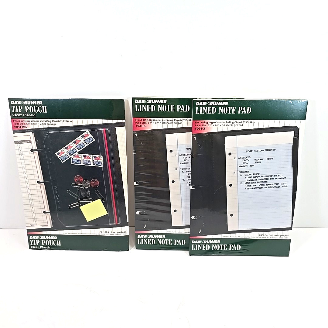 Day Runner Set – 1 Zip Pouch + 2 Lined Note Pads – Size 5.5″ x 8.5” – New Sealed