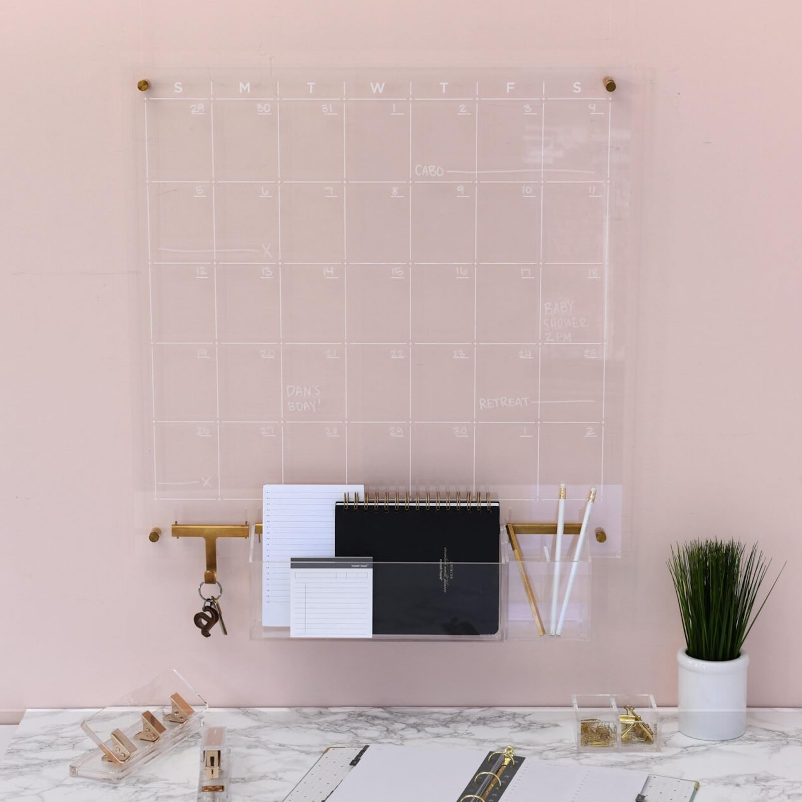 Russell+Hazel Russellhazel Acrylic Monthly Wall Calendar Clear And Gold-Tone