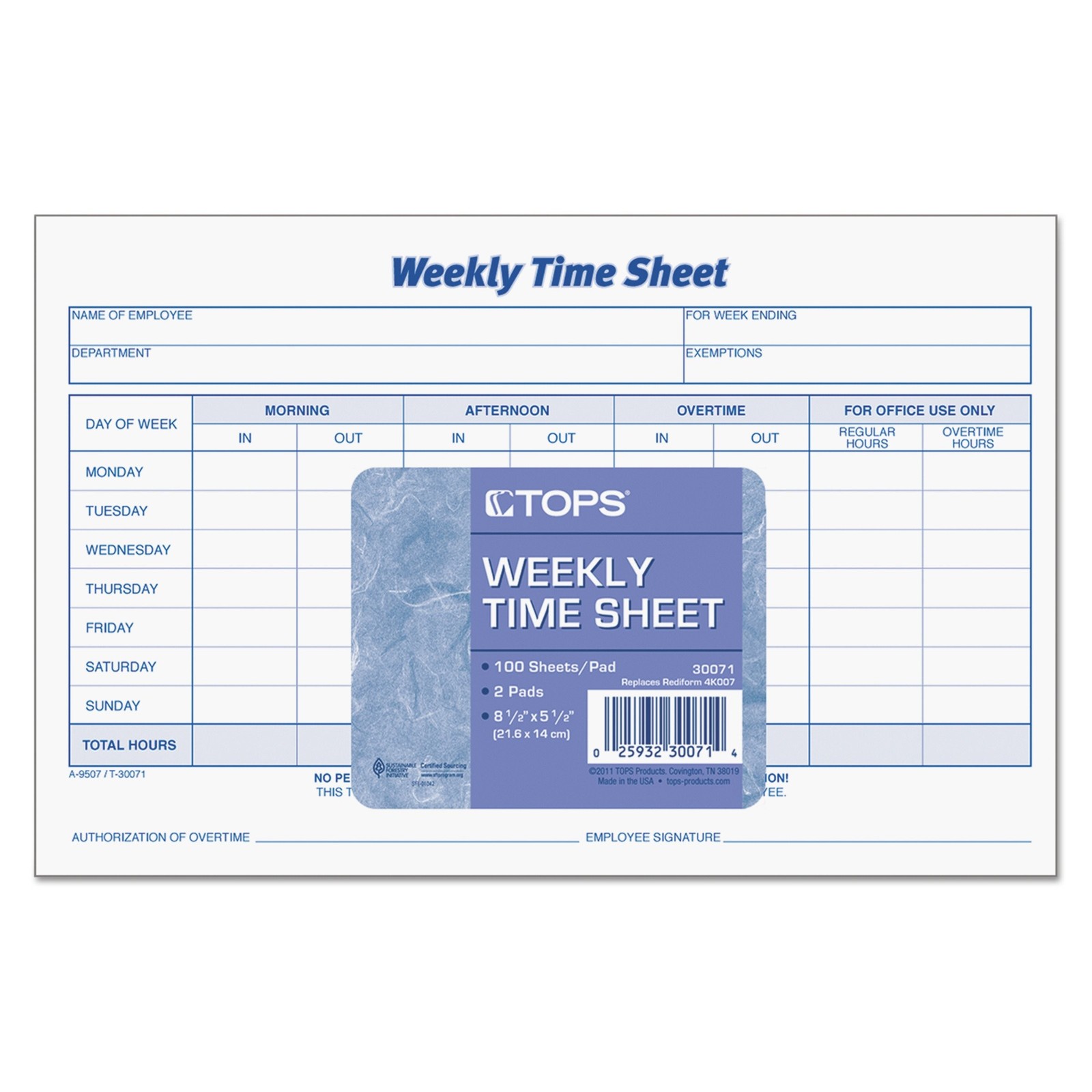 TOPS Weekly Employee Time Sheet, 8.5 x 5.5 Inches, 100 Sheets per Pad, 2 Pads…
