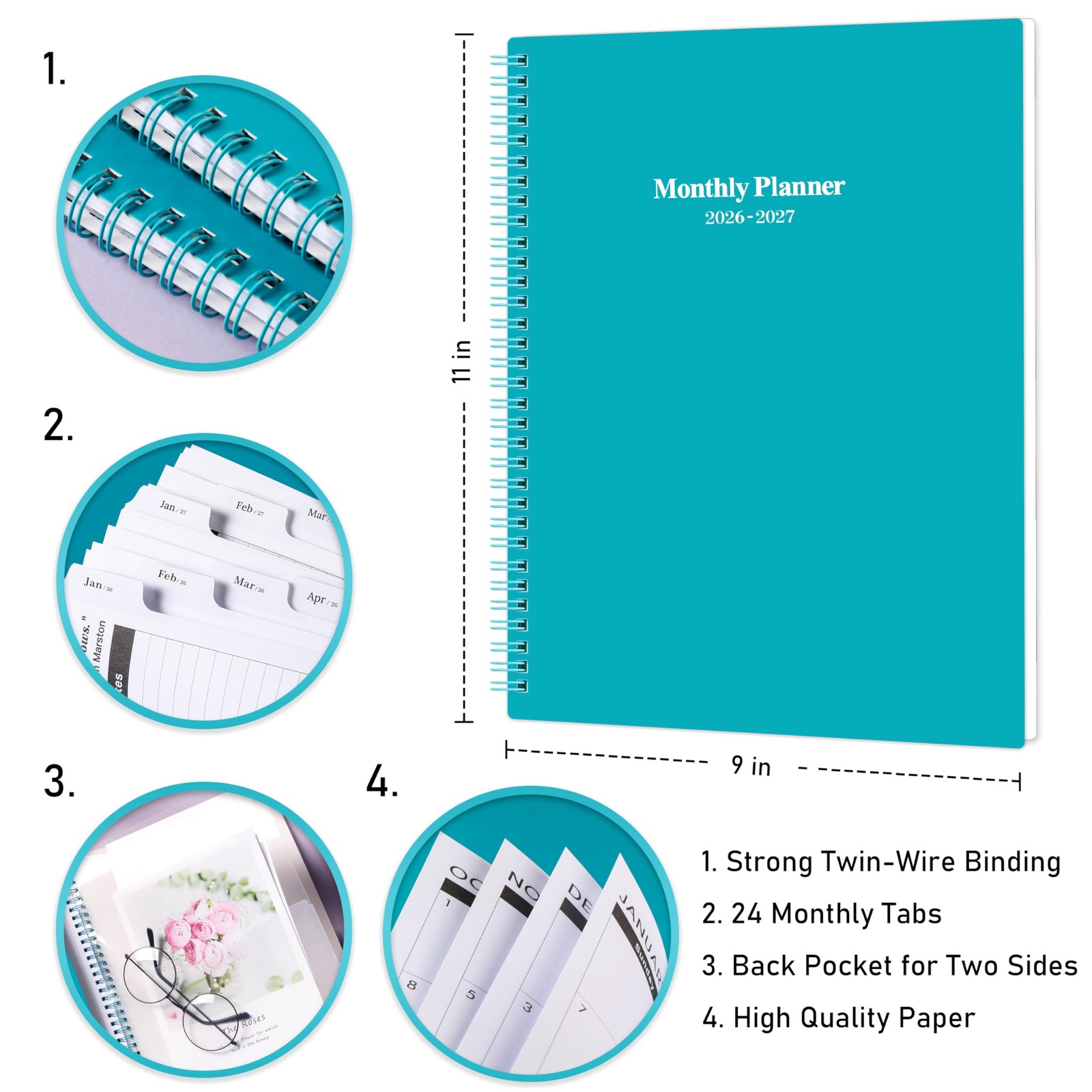 2026-2027 Monthly Planner – Calendar 9″ x 11″, Lake Green