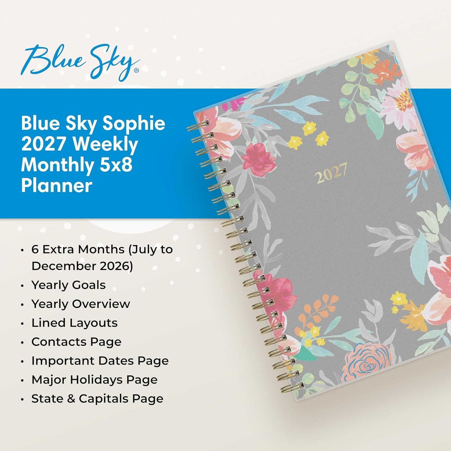 Blue Sky 2027 Weekly and Monthly Planner Calendar, January 2027 – December 20…