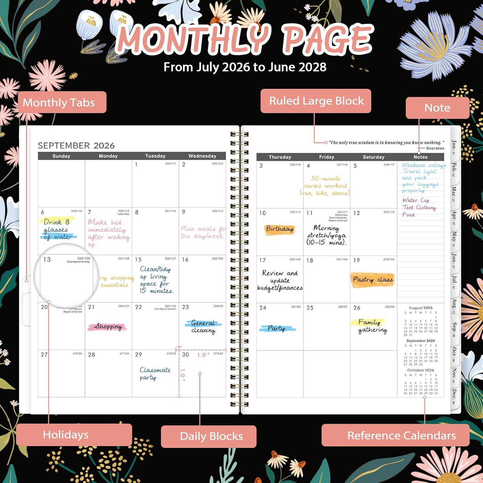 Monthly Planner 2026 2028 2 Year Calendar July June 9×11 Twin-wire Binding