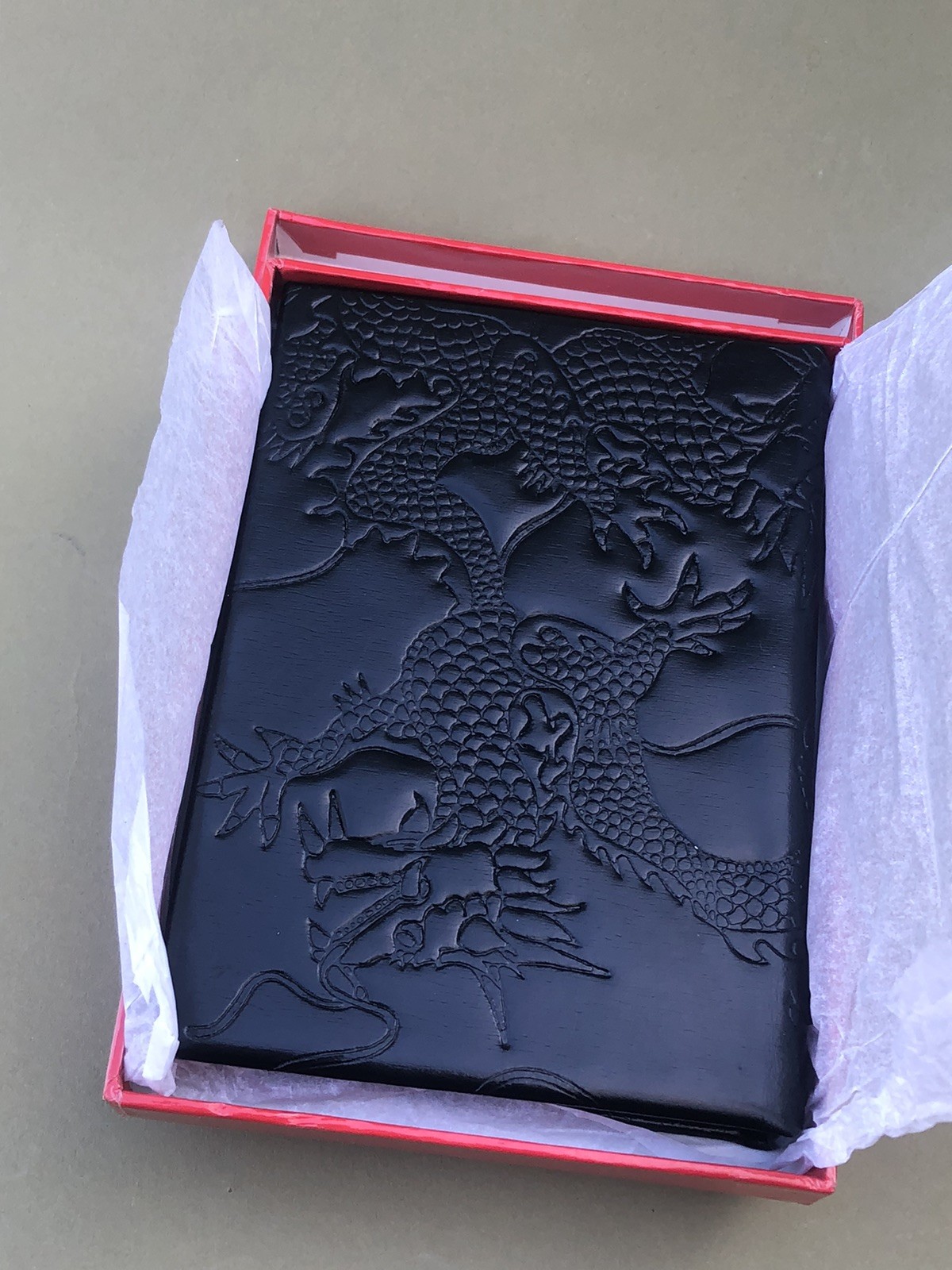 Shanghai Tang Leather Notebook/Journal Embossed Dragon Open Box