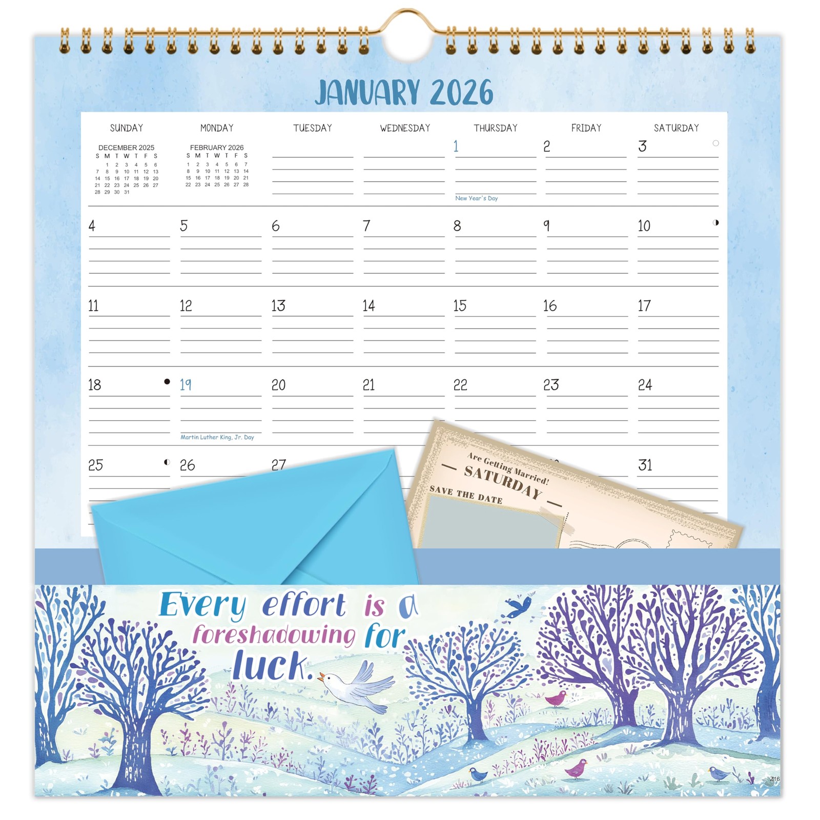 2026 Wall Calendar – 2026 with Pockets, 12″ x 12″, Jan. 2026 – White