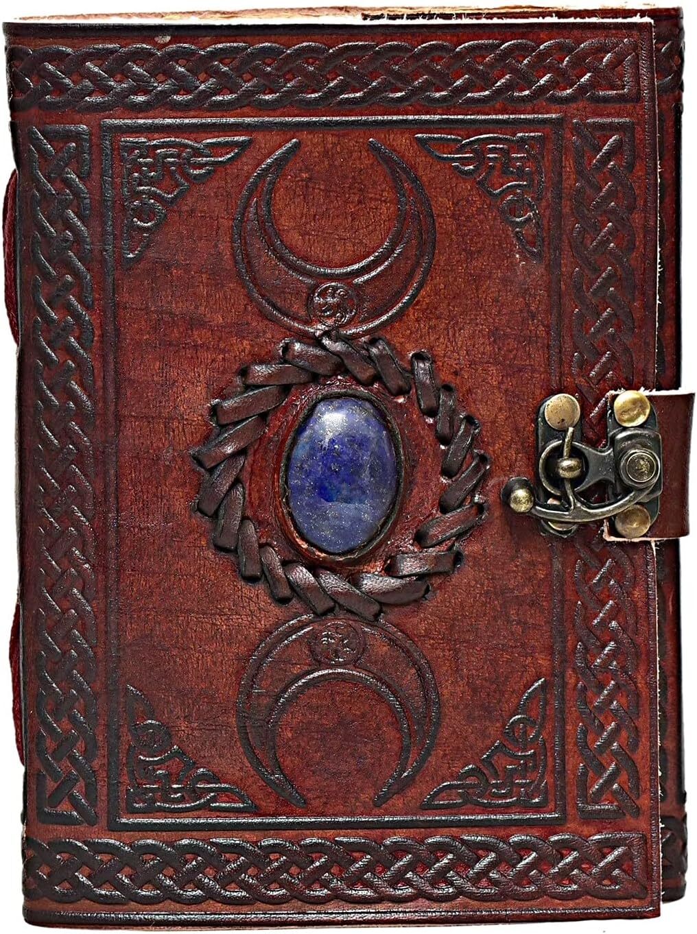 3 Moon Blue Lapiz Embossed Vintage Leather Journal | 240 Deckle Edge Paper