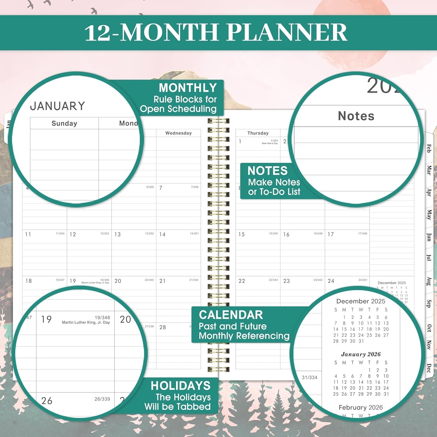 2026 Planner 8×10 Monthly Weekly with Inner Pocket and Functional Pages