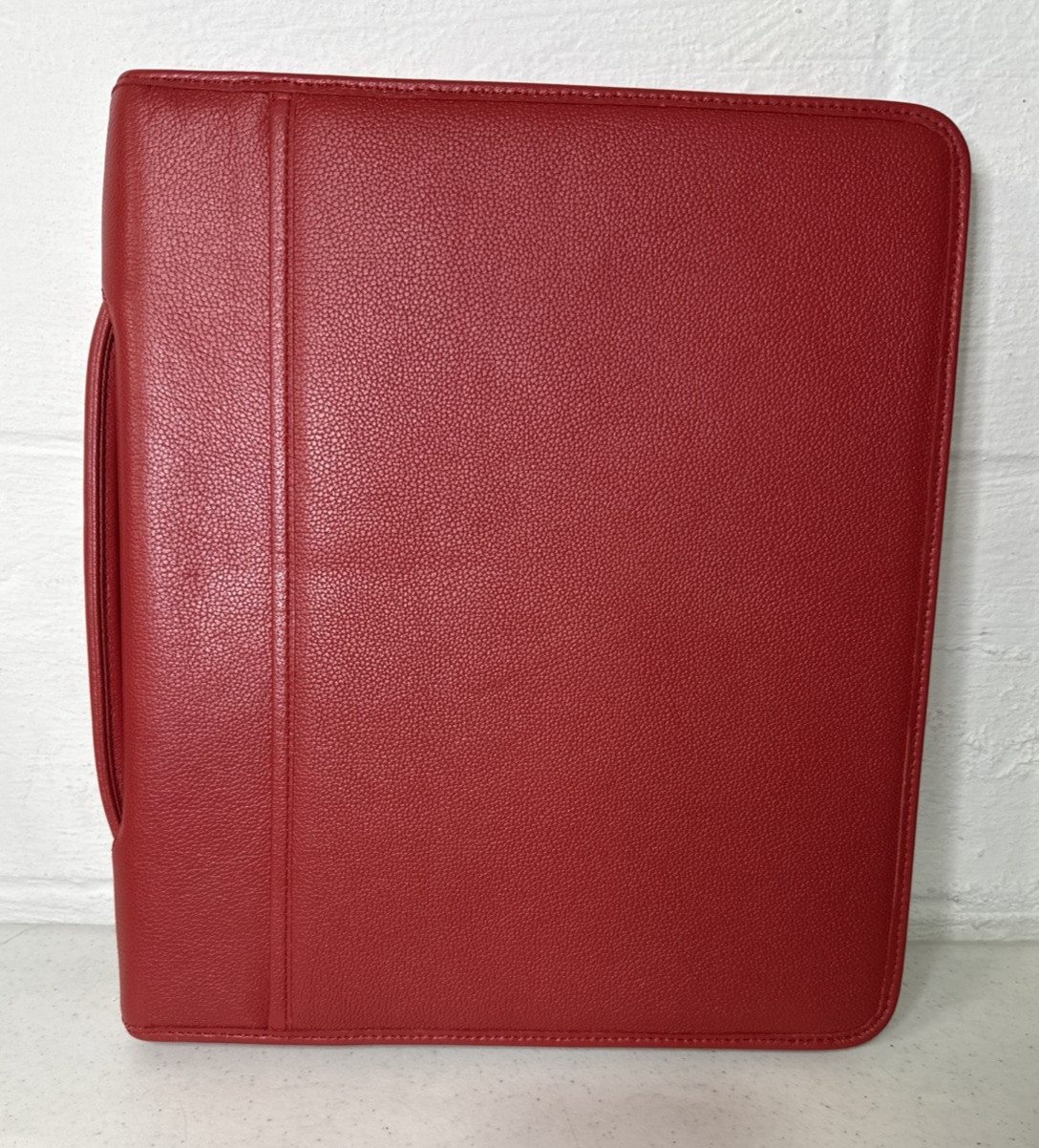Levenger 12″ x 13.5″ Red Leather Zip Around Folio Portfolio Padded Handle