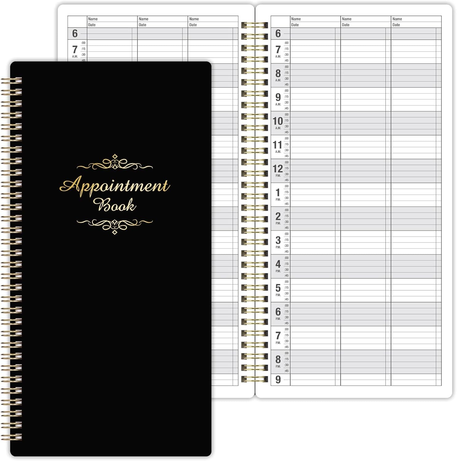Salon Appointment Book, 15 Min Increments, 3 Columns, 200 Pages, 6.1×11.54,