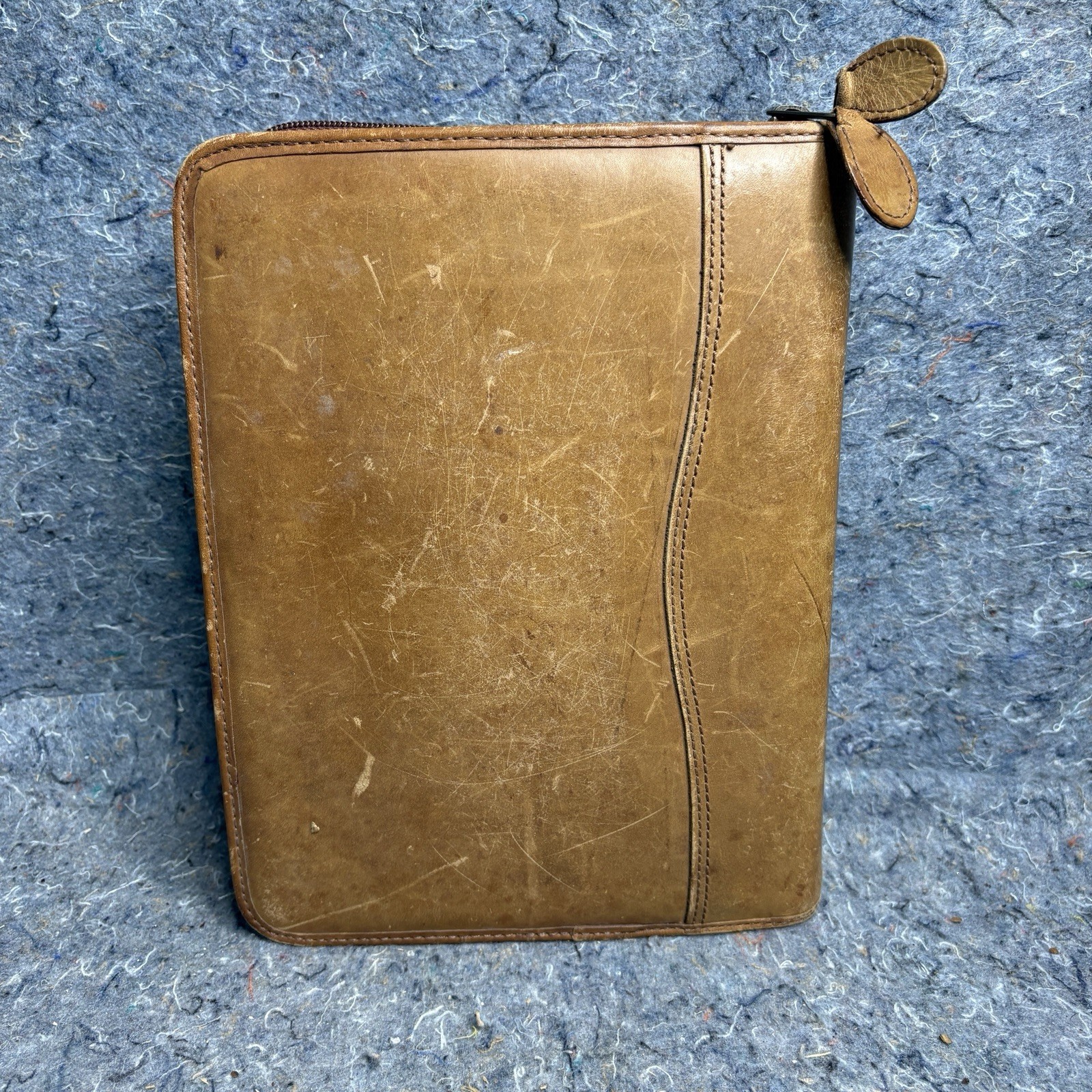 Vintage Day Timer Planner Brown Genuine Leather Organizer Binder Zip 7 Rings