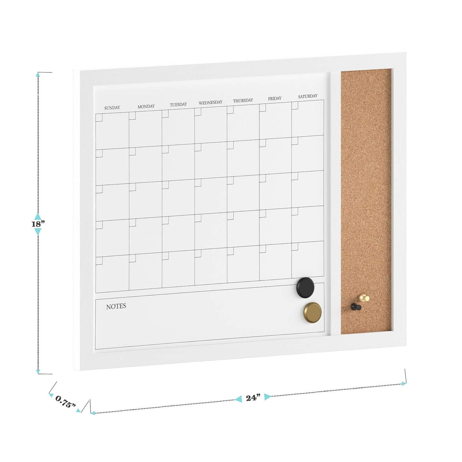 Martha Stewart Everette Magnetic Dry Erase Monthly Calendar And Cork Board
