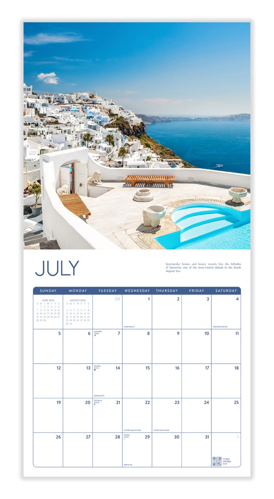Greece Calendar 2026 | 12″ x 24″ 12 Month Calendar | Marble City Press